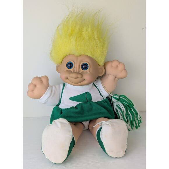 VTG Russ Troll Kidz Cheerleader w/ Tags Soft Body Yellow Hair Green White 12" - Picture 2 of 10